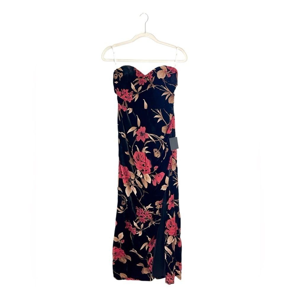 Lulus Exquisite Black Floral Burnout Velvet Strapless Maxi Dress NWT - Picture 10 of 16